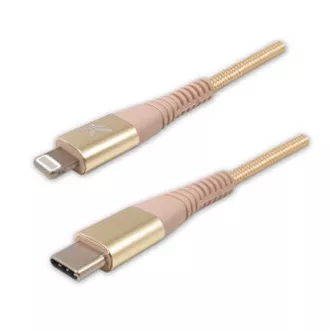 Logo USB kábel (2.0), USB C samec - Apple Lightning samec, 2m, MFi certifikácia, 5V/3A, zlatý, box, nylonové opletenie, hliníkový