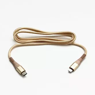 Logo USB kábel (2.0), USB C samec - Apple Lightning samec, 2m, MFi certifikácia, 5V/3A, zlatý, box, nylonové opletenie, hliníkový