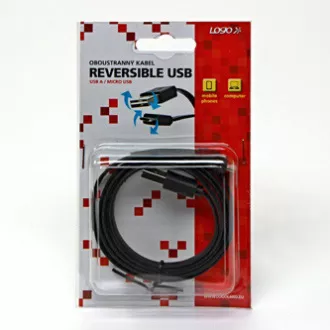 Logo USB kábel (2.0), USB A samec reversible - microUSB samec reversible, 1m, reversible, čierny, blister, DOPRADEJ