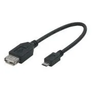 Logo USB kábel (2.0), microUSB samec - USB A samica, 0.2m, OTG, čierny, DOPRADE