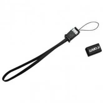 Logo USB kábel (2.0), USB A samec - miniUSB samec, 0.3m, čierny, poutko na fotoaparát, DOPRADE