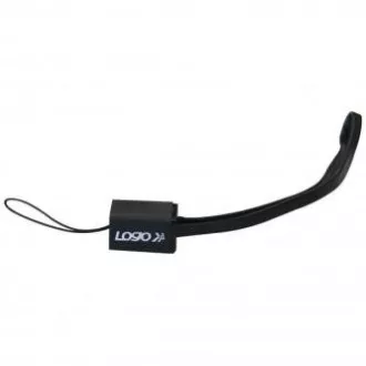Logo USB kábel (2.0), USB A samec - miniUSB samec, 0.3m, čierny, poutko na fotoaparát, DOPRADE