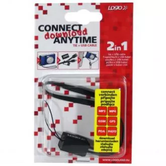 Logo USB kábel (2.0), USB A samec - miniUSB samec, 0.3m, čierny, poutko na fotoaparát, DOPRADE