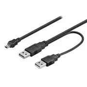 Logo USB kábel (2.0), 2x USB A samec - miniUSB samec, 0.6m, černý, blister, DOPRODEJ