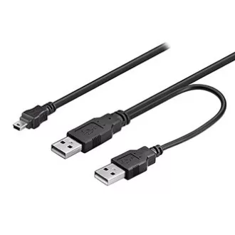 Logo USB kábel (2.0), 2x USB A samec - miniUSB samec, 0.6m, černý, blister, DOPRODEJ