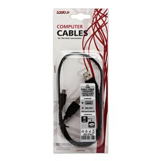 Logo USB kábel (2.0), 2x USB A samec - miniUSB samec, 0.6m, černý, blister, DOPRODEJ