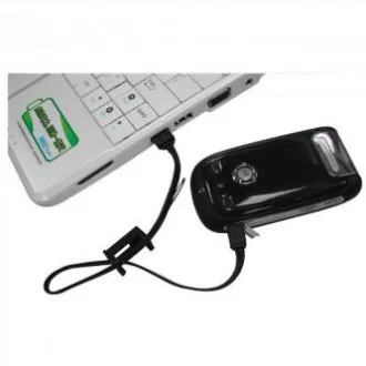 Logo USB kábel (2.0), USB A samec - microUSB samec, 0.3m, čierny, poutko na fotoaparát/MP3 prehrávač, DOPRADE