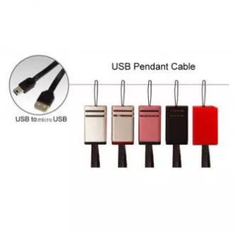 Logo USB kábel (2.0), USB A samec - microUSB samec, 0.3m, čierny, poutko na fotoaparát/MP3 prehrávač, DOPRADE