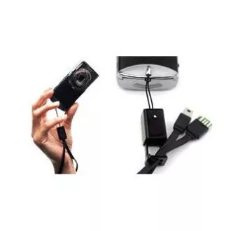 Logo USB kábel (2.0), USB A samec - microUSB samec, 0.3m, čierny, poutko na fotoaparát/MP3 prehrávač, DOPRADE
