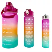 Motivačná športová fľaša 3v1, 2000 ml + 900 ml + 300 ml