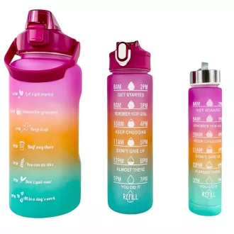 Motivačná športová fľaša 3v1, 2000 ml + 900 ml + 300 ml