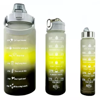 Motivačná športová fľaša 3v1, 2000 ml + 900 ml + 300 ml