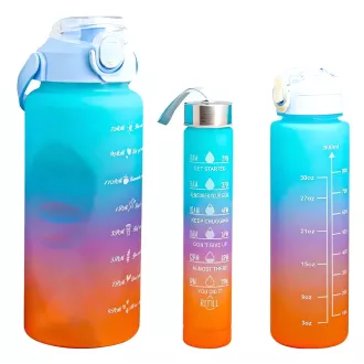Motivačná športová fľaša 3v1, 2000 ml + 900 ml + 300 ml