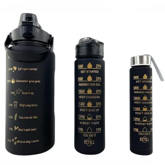 Motivačná športová fľaša 3v1, 2000 ml + 900 ml + 300 ml