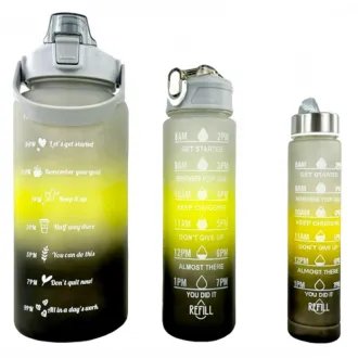 Motivačná športová fľaša 3v1, 2000 ml + 900 ml + 300 ml