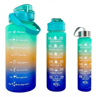 Motivačná športová fľaša 3v1, 2000 ml + 900 ml + 300 ml