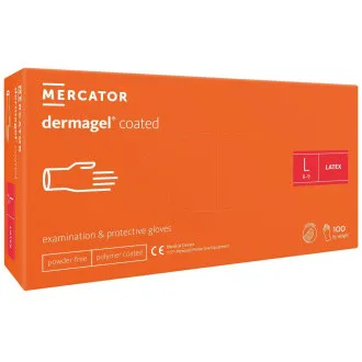 DERMAGEL COATED - Latexové nepudrované rukavice telové, vnútorná vrstva polymér, 100 ks DERMAGEL COATED - Latexové nepudrované rukavice telové, vnútorná vrstva polymér, 100 ks