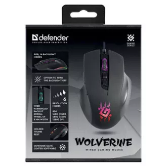 Defender Wolverine GM-700L RGB Myš káblové, čierna, 12800DPI