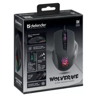 Defender Wolverine GM-700L RGB Myš káblové, čierna, 12800DPI