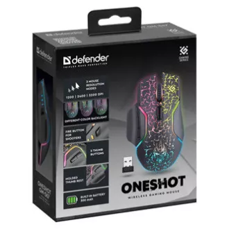 Defender Oneshot GM-067 LED Myš bezdrôtová, čierna, 3200DPI