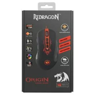 Redragon Origin Myš káblová USB, černo-červená, 4000DPI