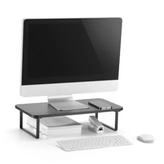 Podstavec pod monitor, priestor pre klávesnicu, rýchla montáž, čierny, ocel, drevotrieska, 20 kg nosnosť, Powerton, ergo