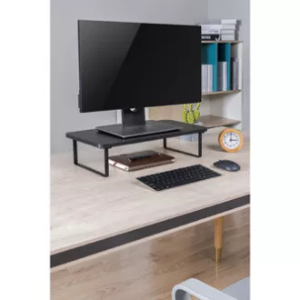 Podstavec pod monitor, priestor pre klávesnicu, rýchla montáž, čierny, ocel, drevotrieska, 20 kg nosnosť, Powerton, ergo