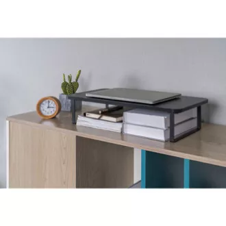 Podstavec pod monitor, priestor pre klávesnicu, rýchla montáž, čierny, ocel, drevotrieska, 20 kg nosnosť, Powerton, ergo