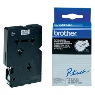 Brother originál páska do tlačiarne štítkov, Brother, TC-291, černý tlač/biely podklad, laminovaná, 7.7m, 9mm