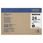 Brother originál páska do tlačiarne štítkov, Brother, HGE-651, černý tlač / žltý podklad, 8m, 24mm, 5 ks v balení, cena za balenie