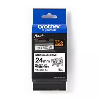 Brother originál páska do tlačiarne štítkov, Brother, TZE-S251, černý tlač/biely podklad, laminovaná, 8m, 24mm, extrémne adhezívn