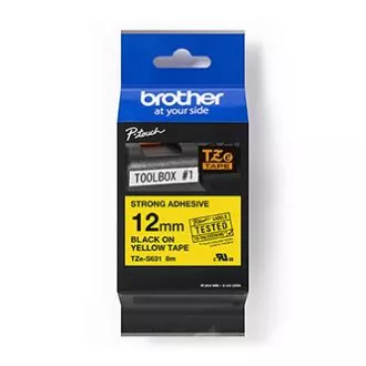 Brother originál páska do tlačiarne štítkov, Brother, TZE-S631, černý tlač/žltý podklad, laminovaná, 8m, 12mm, extrémne adhezívna