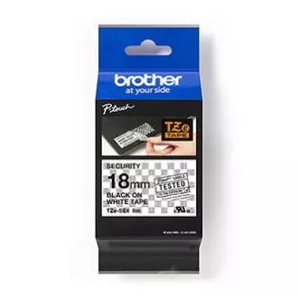 Brother originál páska do tlačiarne štítkov, Brother, TZE-SE4, černý tlač/biely podklad, laminovaná, 8m, 18mm, plombovacia