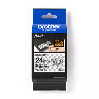 Brother originál páska do tlačiarne štítkov, Brother, TZE-SE5, černý tlač/biely podklad, laminovaná, 8m, 24mm, plombovacia