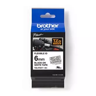 Brother originál páska do tlačiarne štítkov, Brother, TZE-FX211, černý tlač/biely podklad, laminovaná, 8m, 6mm, flexibilná