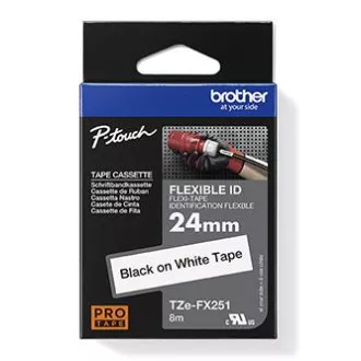 Brother originál páska do tlačiarne štítkov, Brother, TZE-FX251, černý tlač/biely podklad, laminovaná, 8m, 24mm, flexibilná