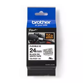 Brother originál páska do tlačiarne štítkov, Brother, TZE-FX251, černý tlač/biely podklad, laminovaná, 8m, 24mm, flexibilná