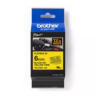 Brother originál páska do tlačiarne štítkov, Brother, TZE-FX611, černý tlač/žltý podklad, laminovaná, 8m, 6mm, flexibilná