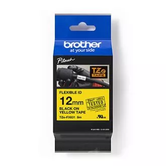 Brother originál páska do tlačiarne štítkov, Brother, TZE-FX631, černý tlač/žltý podklad, laminovaná, 8m, 12mm, flexibilná