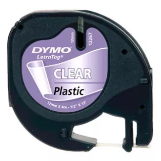 Dymo originál páska do tlačiarne štítkov, Dymo, 12267, S0721530, černý tlač/priehľadný podklad, 4m, 12mm, LetraTag plastová páska