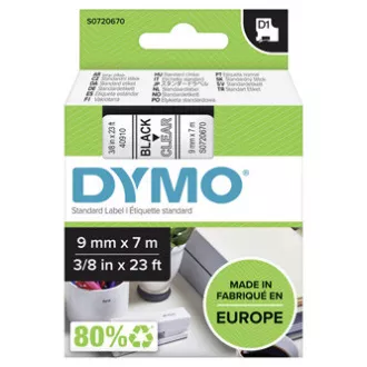 Dymo originál páska do tlačiarne štítkov, Dymo, 40910, S0720670, černý tlač/transparentný podklad, 7m, 9mm, D1 Dymo originál páska do tlačiarne štítkov, Dymo, 40910, S0720670, černý tlač/transparentný podklad, 7m, 9mm, D1