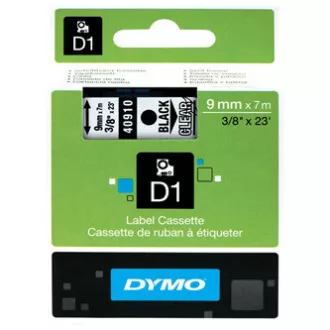 Dymo originál páska do tlačiarne štítkov, Dymo, 40910, S0720670, černý tlač/transparentný podklad, 7m, 9mm, D1 Dymo originál páska do tlačiarne štítkov, Dymo, 40910, S0720670, černý tlač/transparentný podklad, 7m, 9mm, D1