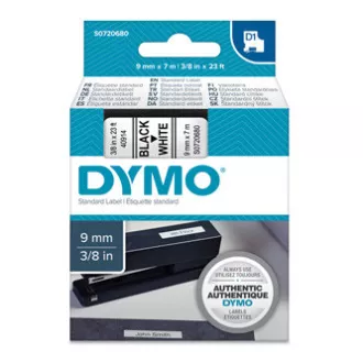 Dymo originál páska do tlačiarne štítkov, Dymo, 40913, S0720680, černý tlač/biely podklad, 7m, 9mm, D1