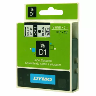 Dymo originál páska do tlačiarne štítkov, Dymo, 40913, S0720680, černý tlač/biely podklad, 7m, 9mm, D1