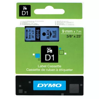 Dymo originál páska do tlačiarne štítkov, Dymo, 40916, S0720710, černý tlač/modrý podklad, 7m, 9mm, D1