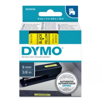 Dymo originálna páska do tlačiarne štítkov, Dymo, 40918, S0720730, čierna tlač/žltý podklad, 7m, 9mm, D1