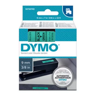 Dymo originál páska do tlačiarne štítkov, Dymo, 40919, S0720740, černý tlač/zelený podklad, 7m, 9mm, D1