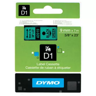 Dymo originál páska do tlačiarne štítkov, Dymo, 40919, S0720740, černý tlač/zelený podklad, 7m, 9mm, D1