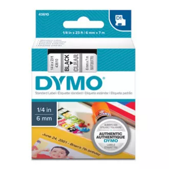 Dymo originál páska do tlačiarne štítkov, Dymo, 43610, S0720770, černý tlač/priehľadný podklad, 7m, 6mm, D1 Dymo originál páska do tlačiarne štítkov, Dymo, 43610, S0720770, černý tlač/priehľadný podklad, 7m, 6mm, D1