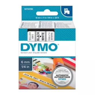Dymo originál páska do tlačiarne štítkov, Dymo, 43613, S0720780, černý tlač/biely podklad, 7m, 6mm, D1